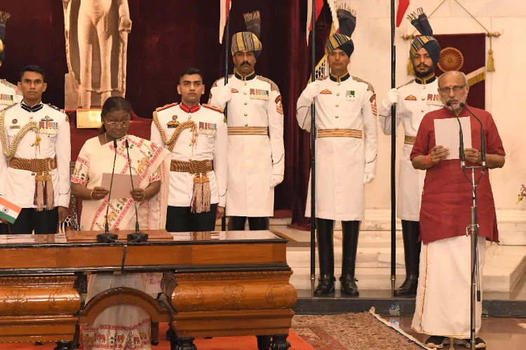 PPresident Droupadi murmu administering oath of office and secrecy to Vice President C P Radhakrishnan
