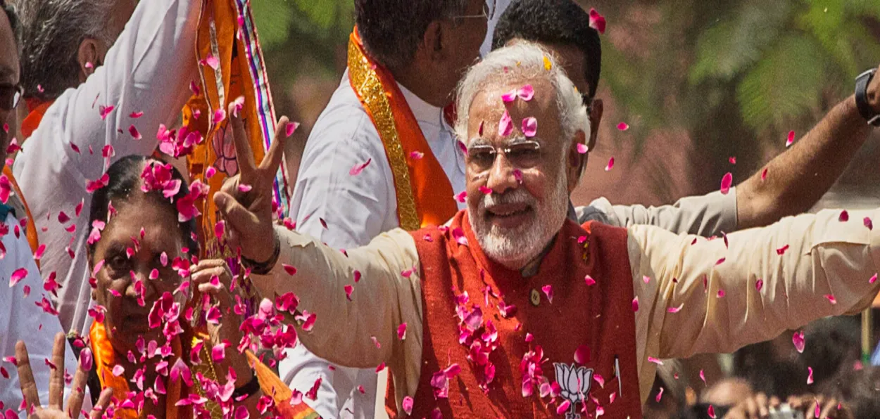 Prime Minister Narendra Modi in BJP headquarters after winning elections a third time