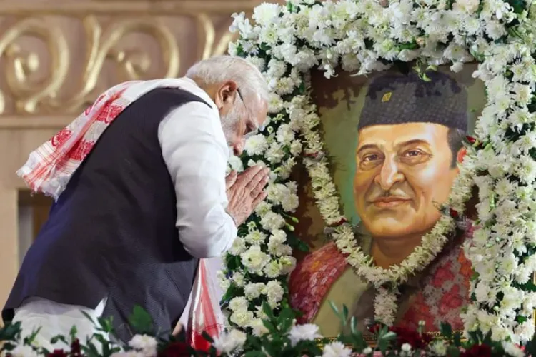 Prime Minister Narendra Modi paying tributes to Bhupen hazarika