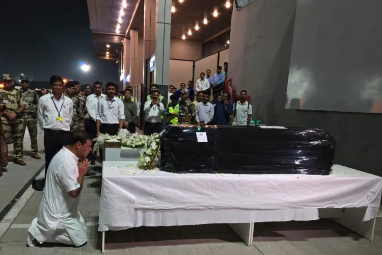 Assam Chief Minister Himanta Biswa Sarma receiving the body of Zubeen Garg in Delhi