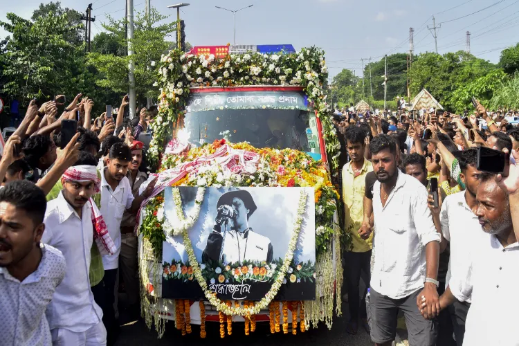 Zubeen Garg's body being carried to  the Arjun Bhogeswar Baruah Sports Complex