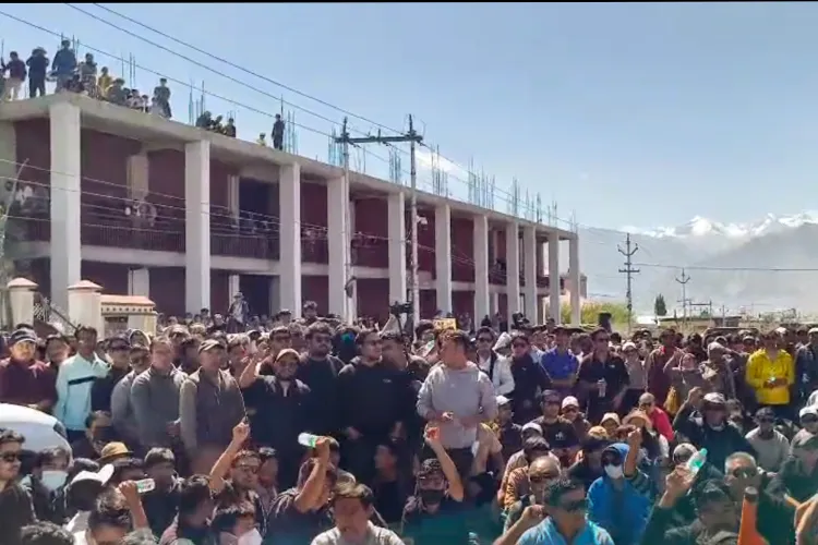 Agitators during a protest and shutdown, in Leh, Ladakh