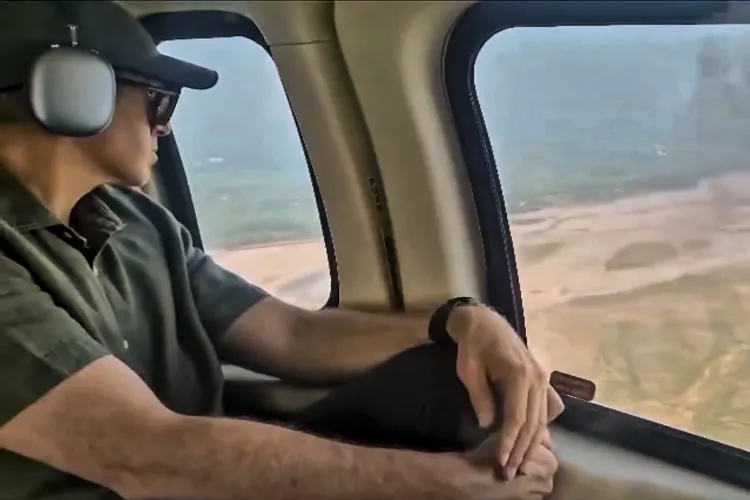Jammu and Kashmir Chief Minister Omar Abdullah conducts an aerial survey of flood-affected areas during his visit to Kathua district, J&K