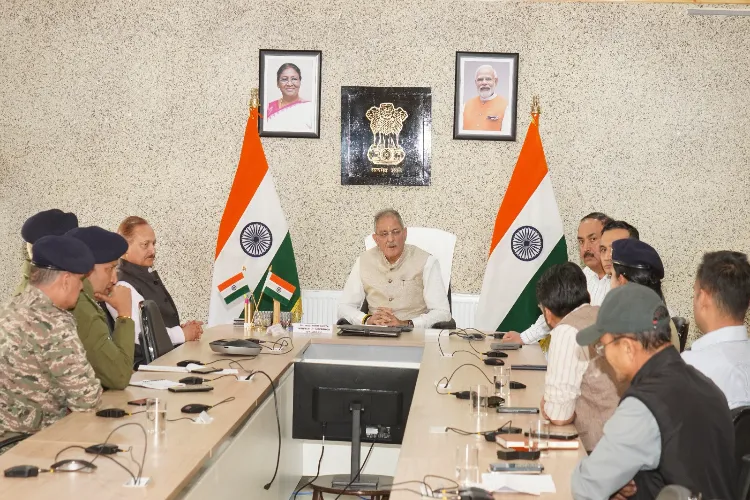 Ladakh LG Kavinder Gupta presiding over a security meeting in Keh