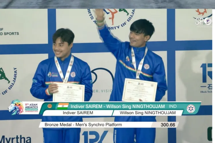 India's Indiver Sairem and Willson Singh Ningthoujam clinched Bronze in Men's Synchronized 10m Platform at the Asian Aquatics C'ships