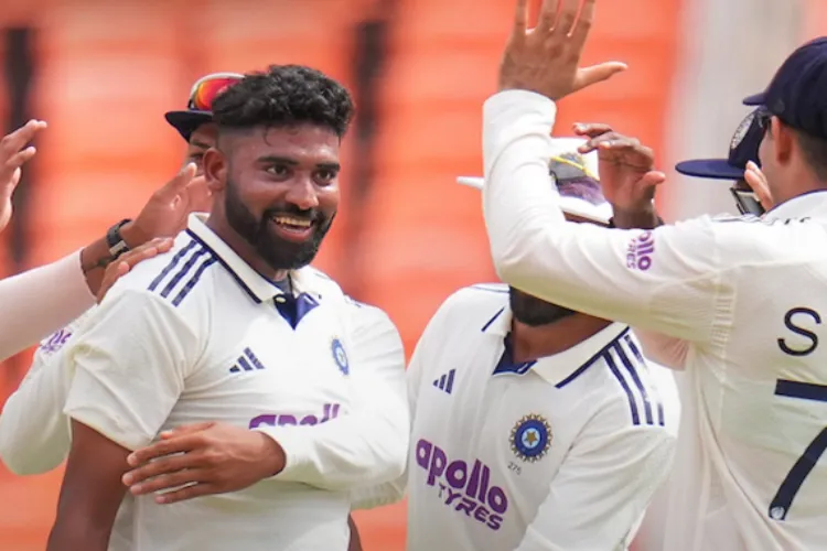 Mohammad Siraj after taking a wicket in the match against New Zealand