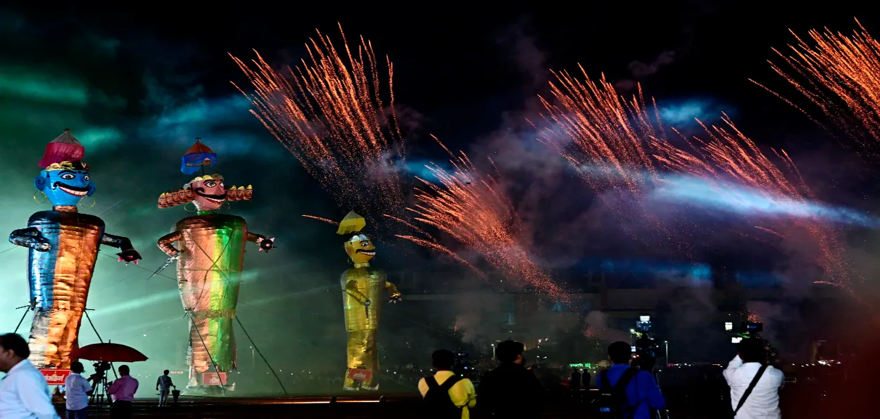 The effigies of Ravan, Kumbhkaran and Meghnad set afire in Ranchi, Jharkhand