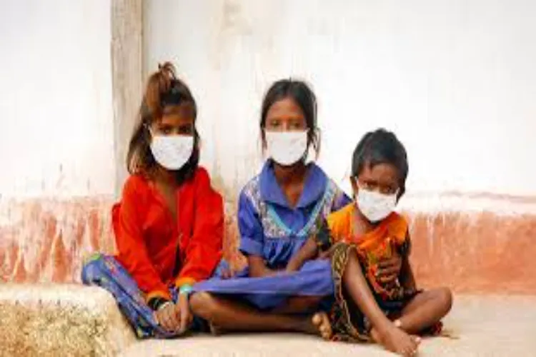Children wearing facial mask