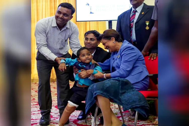 A child with Jaipur Foot in Port of Spain