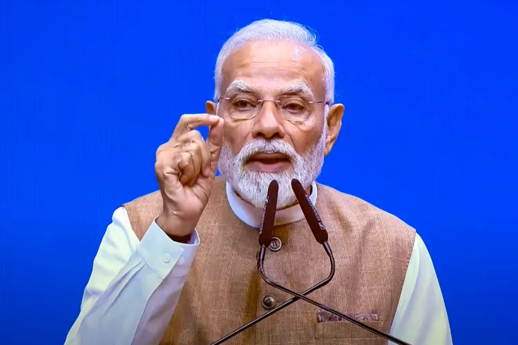 Prime Minister Narendra Modi addresses the gathering during the inauguration of India Mobile Congress 2025