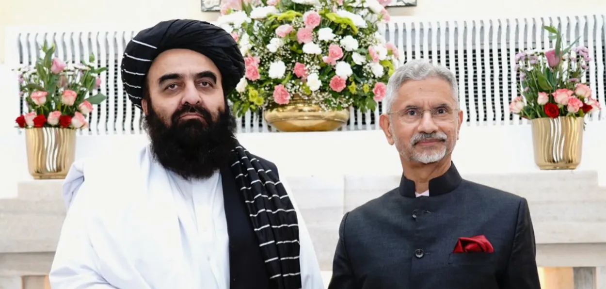 External Affairs Minister Dr S Jaishankar and Afghanistan's Acting Foreign Minister Amir Khan Muttaqi in New Delhi