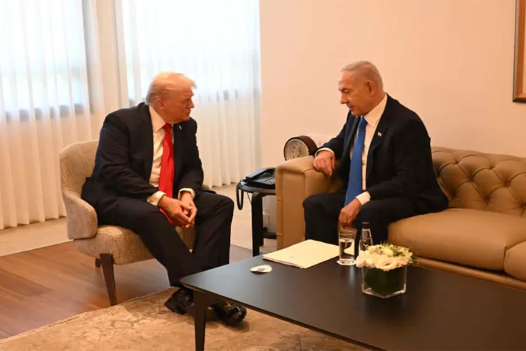 Israeli Prime Minister Benjamin Netanyahu with US President Donald Trump in the Knesset Chamber