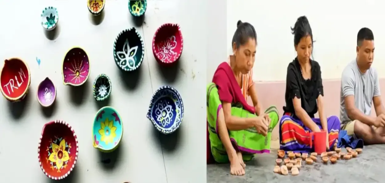 Members of Saksham Group making designer diyas