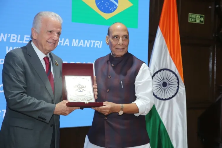 Defence Minister Rajnath Singh with José Múcio Monteiro Filho, Defence Minister of Brazil 
