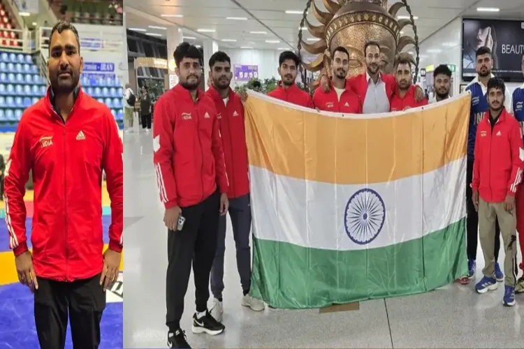 Luqman Ali and others with Indian flag at Sports and Wrestling Championship-2025