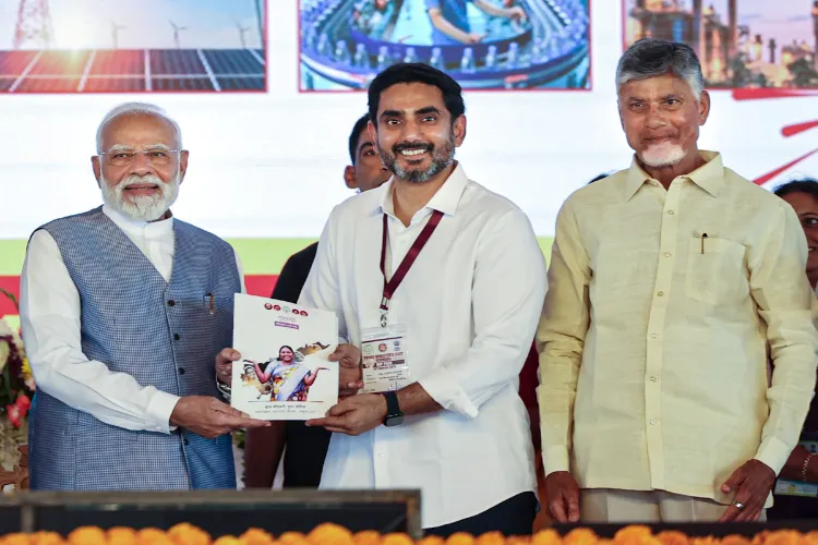 Prime Minister Narendra Modi during the inauguration and foundation stone laying ceremony of various development works, in Kurnool. Andhra Pradesh Chief Minister N. Chandrababu Naidu also seen. 
