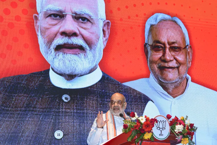 Union Home Minister Amit Shah addresses the Prabudh Jan Sammelan ahead of the Bihar Assembly elections, in Patna