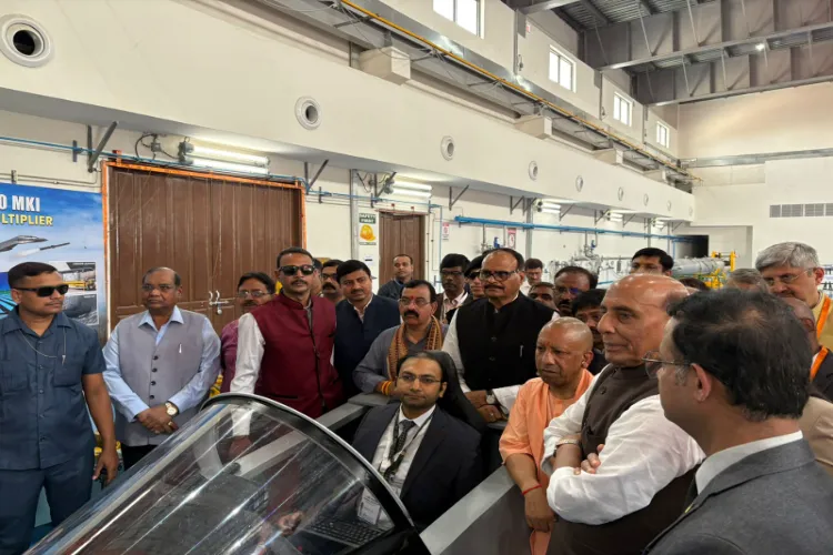 Defence Minister Rajnath Singh witnessing a BrahMos virtual strike through the Indian Air Force's SU-30 fighter jet at the BrahMos aerospace production unit in Uttar Pradesh's Lucknow.
