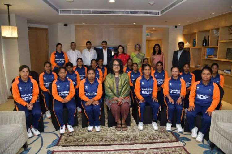 The Indian Women's Cricket Team for the Blind, along with key representatives from the Cricket Association for the Blind in India (CABI) and the World Cup Organising Committee with Sri Lankan Prime Minister Harini Amarasuriya in Delhi