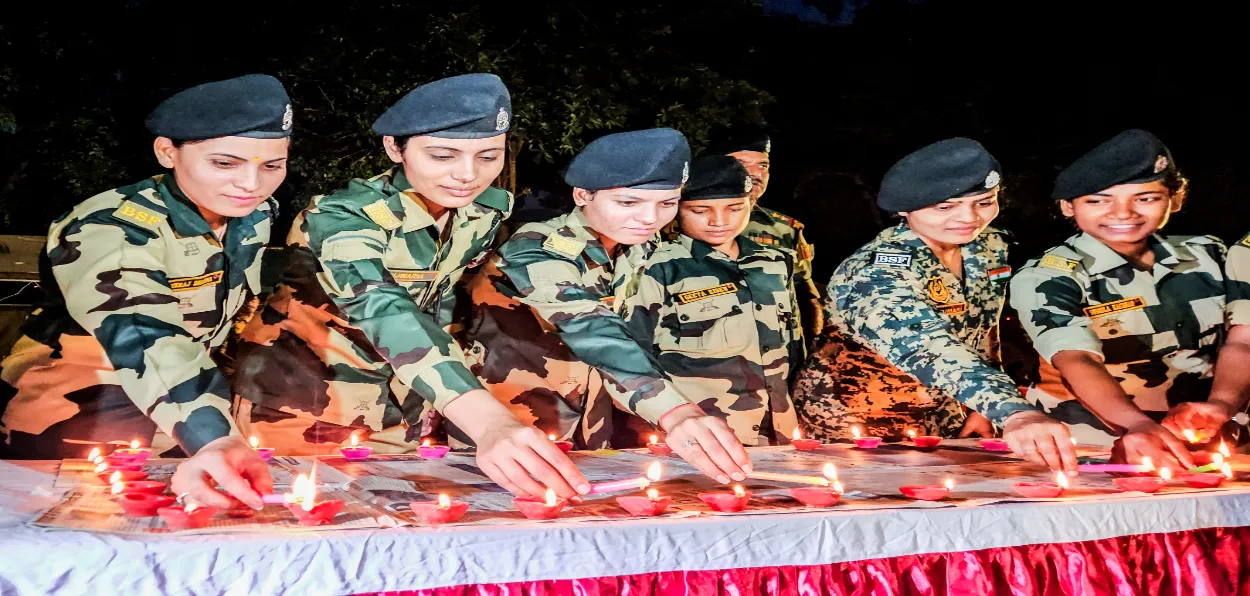 BSF personnel celebrating Diwali on India-Pakistan border in Samba, J&K