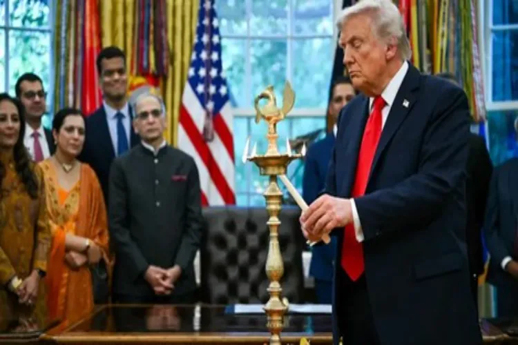 US President Donald Trump lighting lamp on Diwali in the White House