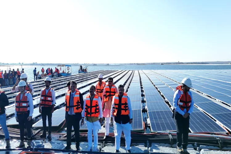 Prahlad Joshi, Minister for New and Renewable Energy Resources at the Omkareswar Floating Solar Project in Khandwa, Madhya Pradesh