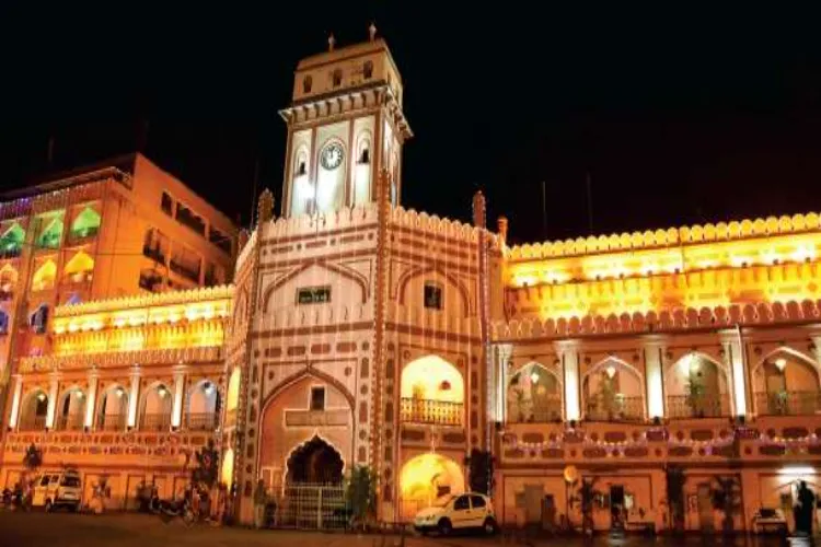 A Surat building illuminated on Diwali