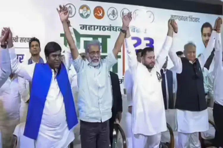 Tejashwi Yadav and Dipankar Bhattacharya with others