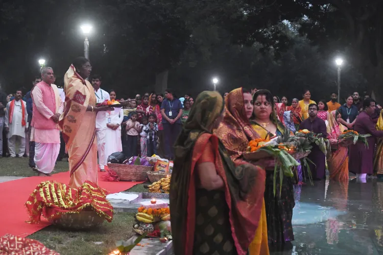 President Droupadi Murmu joined Chhath Pooja celebrations at Rashtrapati Bhawan estate