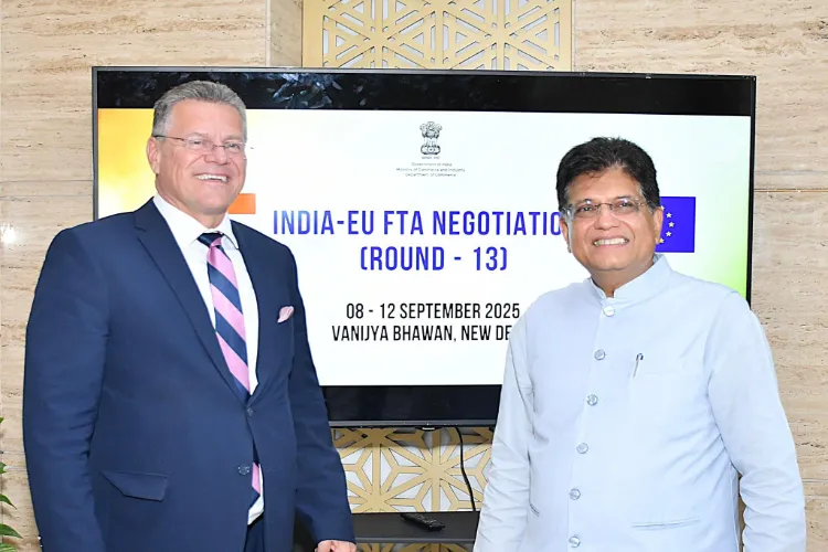 Union Minister Piyush Goyal with Maros Sefcovic, Commissioner for Trade and Economic Security of the European Union in Brussels