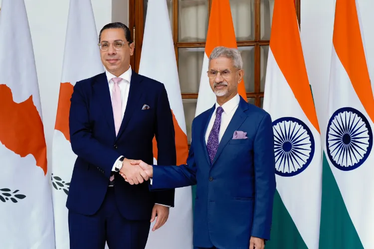 External Affairs Minister Dr S Jaishankar with  Cypriot Foreign Minister Constantinos Kombos