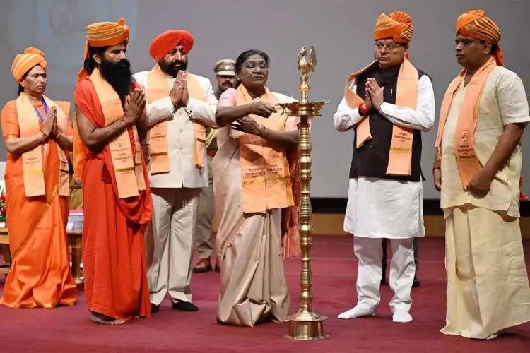 The President of India, Droupadi Murmu at the convocation ceremony of the University of Patanjali at Haridwar, Uttarakhand