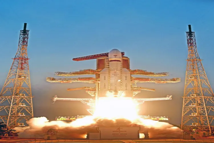 ISRO's launch vehicle LVM3-M5 carrying the communication satellite CMS-03 lifts off from the launch pad at the Satish Dhawan Space Centre, in Sriharikota, Andhra Pradesh