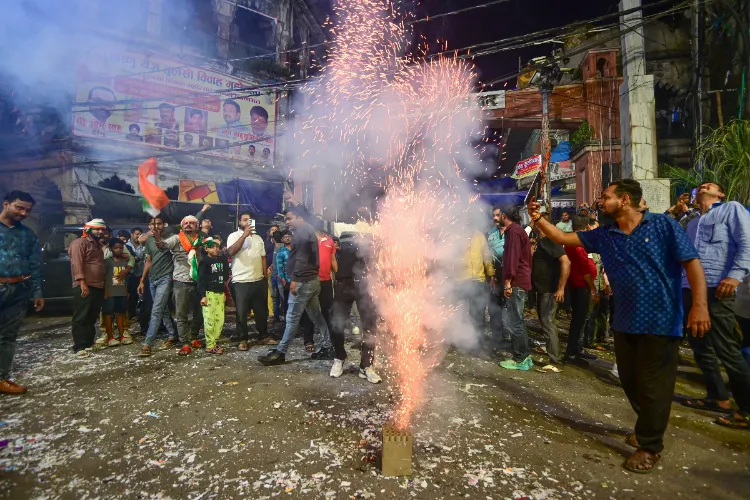 People celebrating India's victory in Prayagraj, UP