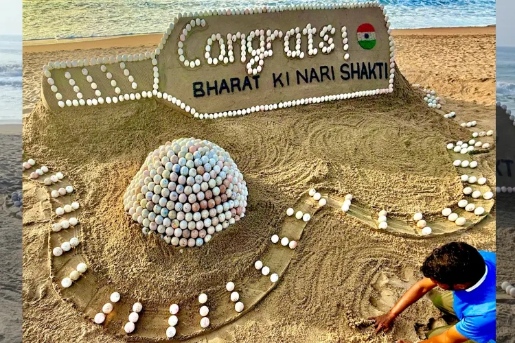 Sudarsan Pattnaik with his sand sculpture at Odisha's Puri Beach 