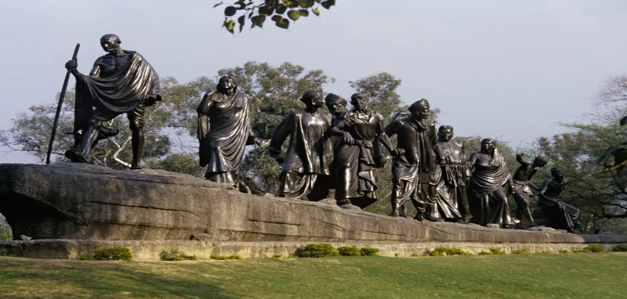 Stone statu monument to commemorate Mahatma Gandhi's Dandi March in New Delhi