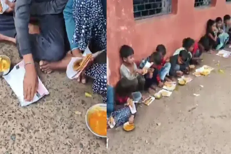 Children eating on paper