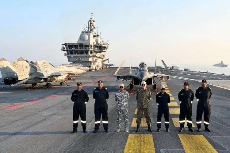 Lieutenant General Dhiraj Seth, Vice Admiral Krishna Swaminathan, Air Marshal Nagesh Kapoor embarked Indian Navy’s aircraft carrier INS Vikrant to review Naval and joint Multi Domain Operations conducted during the Tri Service Exercise 2025
