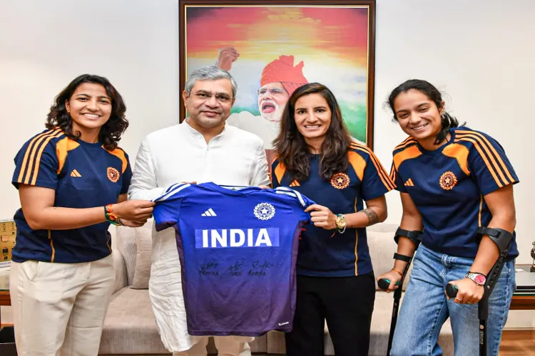 Railways Minister Ashwini Vaishnaw felicitates member of the Women's ODI World Cup winning squad