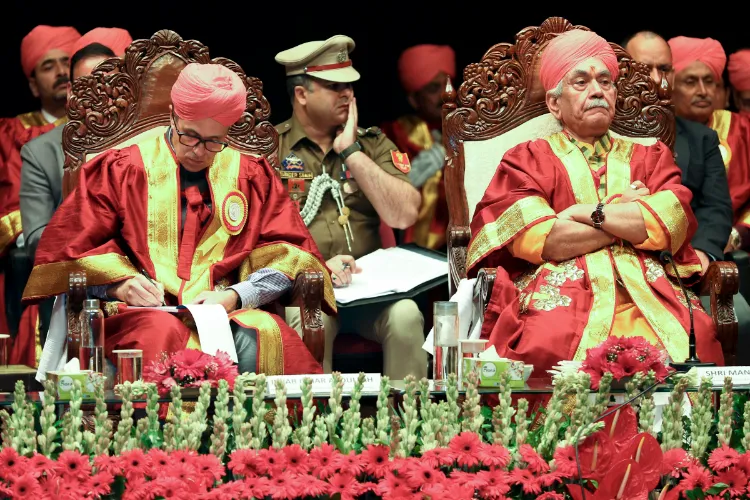 Jammu and Kashmir LG Manoj Sinha and Chief Minister Omar Abdullah during the 19th (Second Special) Convocation of Jammu University