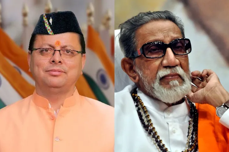 Uttarakhand Chief Minister Pushkar Singh Dhami and Shiv Sena founder Balasaheb Thackeray 