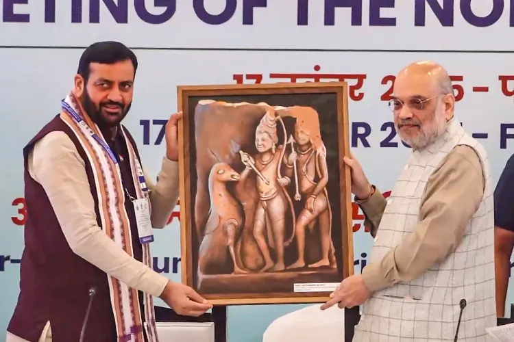 Home Minister Amit Shah and Haryana CM Nayab Saini during the 32nd Northern Zonal Council meeting, in Faridabad