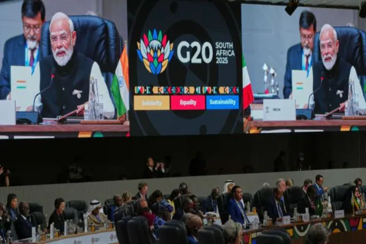 Prime Minister Narendra Modi speaking at the G-20 Summit in Johannesburg