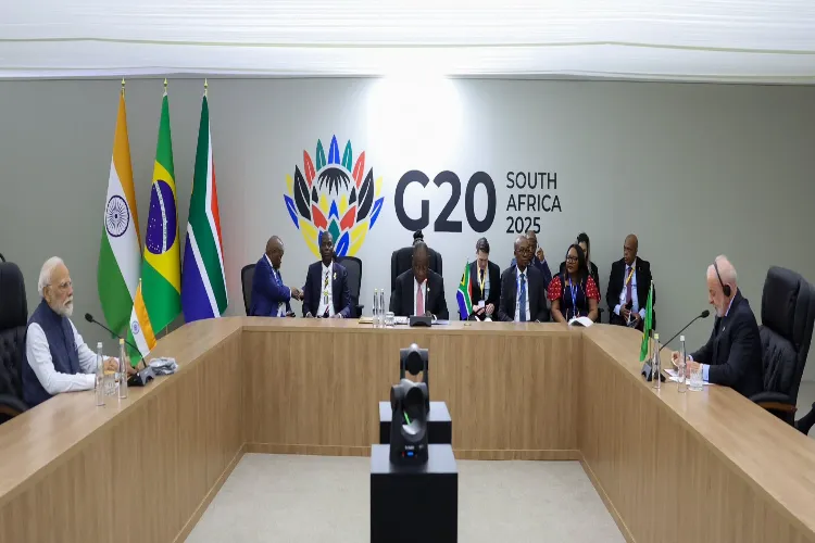 Prime Minister Narendra Modi speaking at IBSA leaders meet