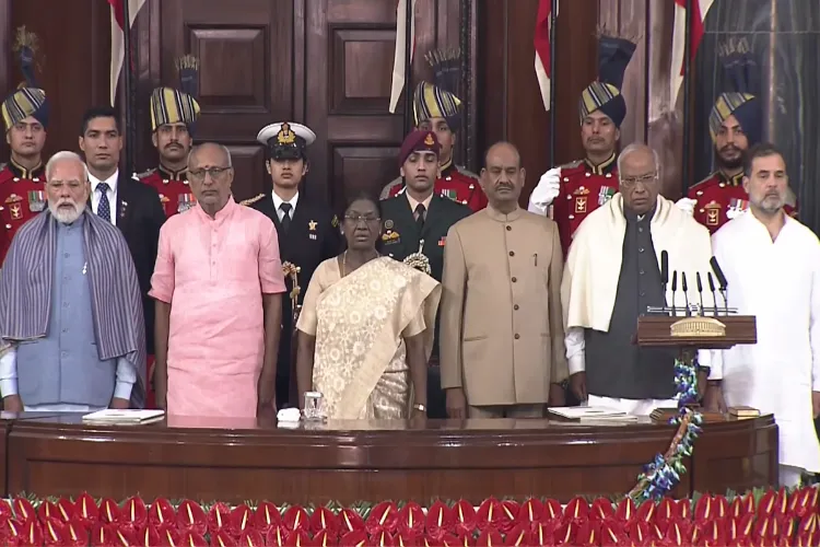 President Droupadi Murmu, Vice President CP Radhakrishnan, Prime Minister Narendra Modi, Lok Sabha Speaker Om Birla, Congress President Mallikarjun Kharge and LoP in the Lok Sabha and party leader Rahul Gandhi during Constitution Day celebrations 