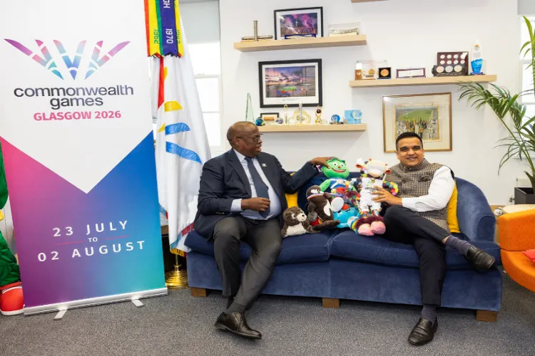 Gujarat Sports Minister Harsh Sanghavi submitting proposal to Commonwealth Sport in London to host the 2030 Commonwealth Games in Ahmedabad