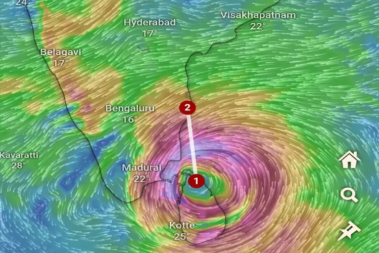 Images depicting progress of Cyclone Ditwah