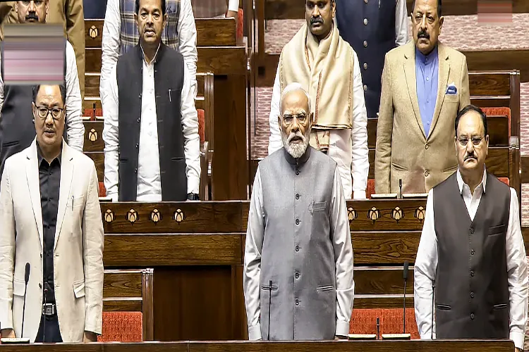  Prime Minister Narendra Modi, Union Ministers JP Nadda, Kiren Rijiju, Jitendra Singh and L Murugan during the first day of the Winter Session of Parliament