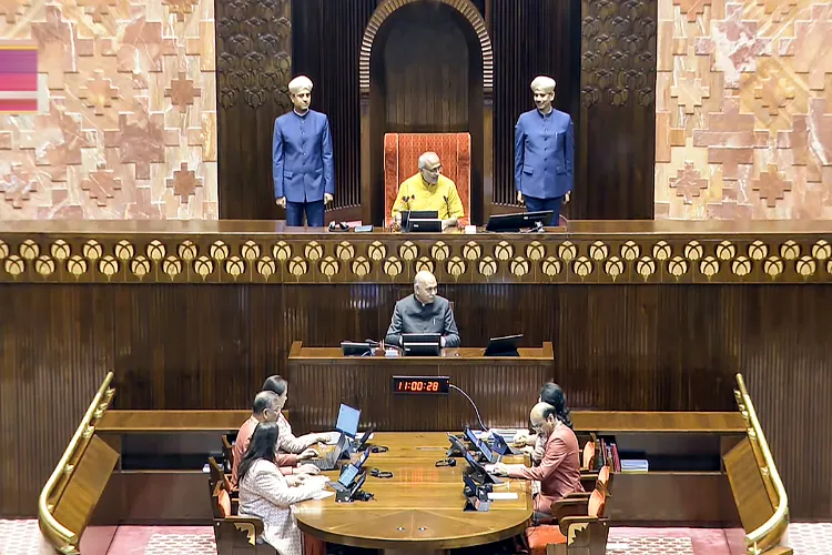 Rajya Sabha Chairman CP Radhakrishnan conducts the proceedings in the House during the Winter Session of Parliament