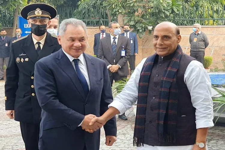 Defence Minister of India Rajnath Singh with Russian Defence Minister Andrei Belousov